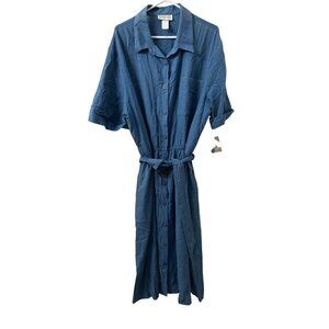 VTG Periphery Cotton Button-Up Shirt Dress 3x Belt Short Sleeves Cottagecore NOS